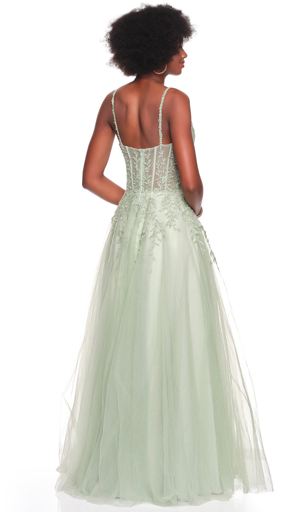 Dave & Johnny 12907 - Foliage Embroidered Corset Tulle Gown Prom Dresses