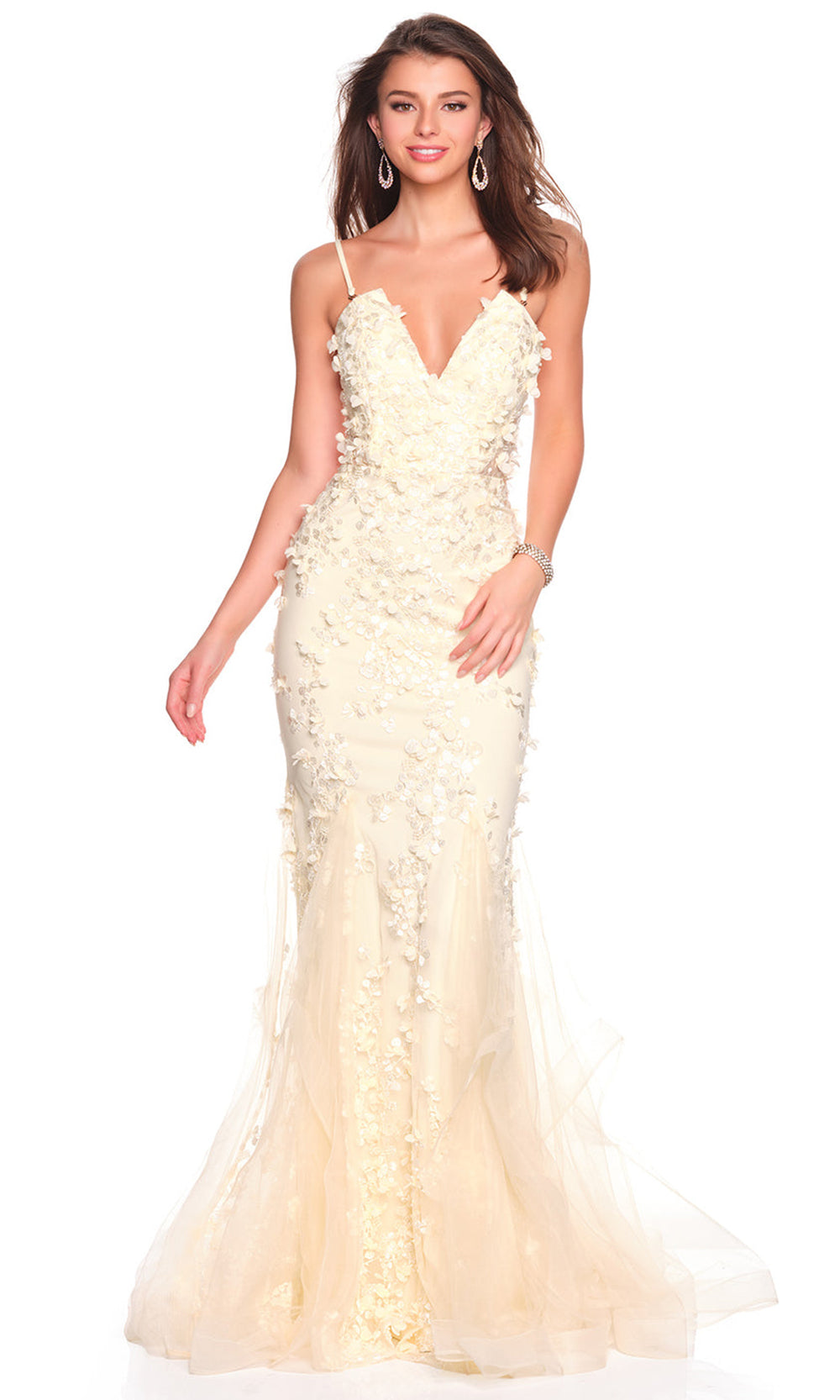 Dave & Johnny 12912 - Mermaid Sleeveless Dress with 3D Florals Prom Dresses