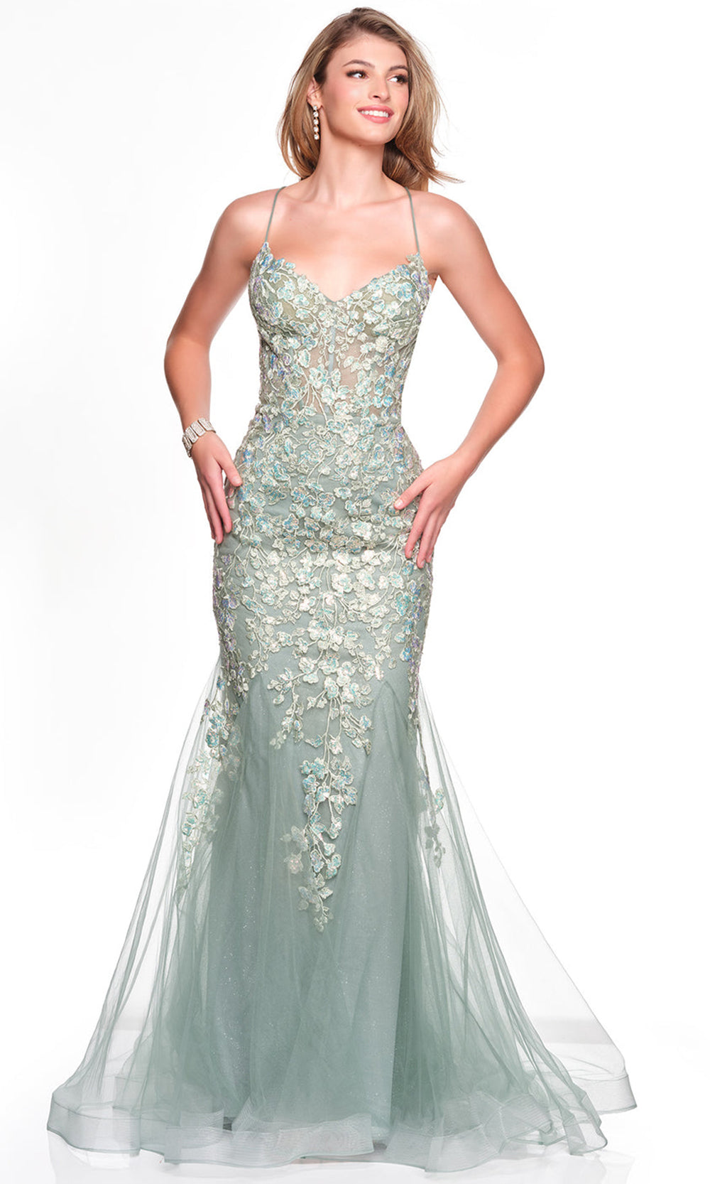 Dave & Johnny 12924 - Illusion Bodice Applique Mermaid Dress Prom Dresses