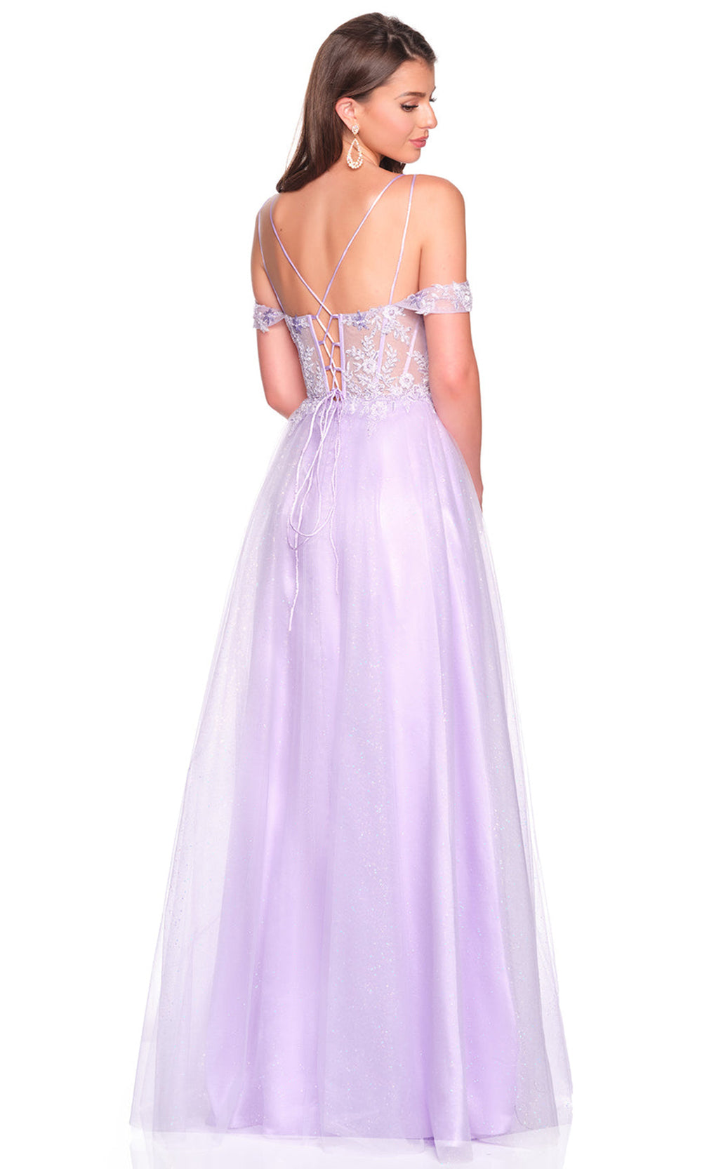 Dave & Johnny 12933 - Lace Applique Double Strap Long Dress Prom Dresses