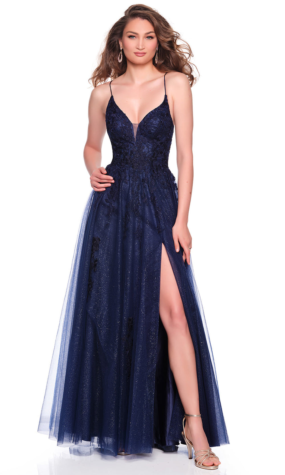 Dave & Johnny 12935 - Strappy Back Shimmer Tulle Slit Dress Prom Dresses