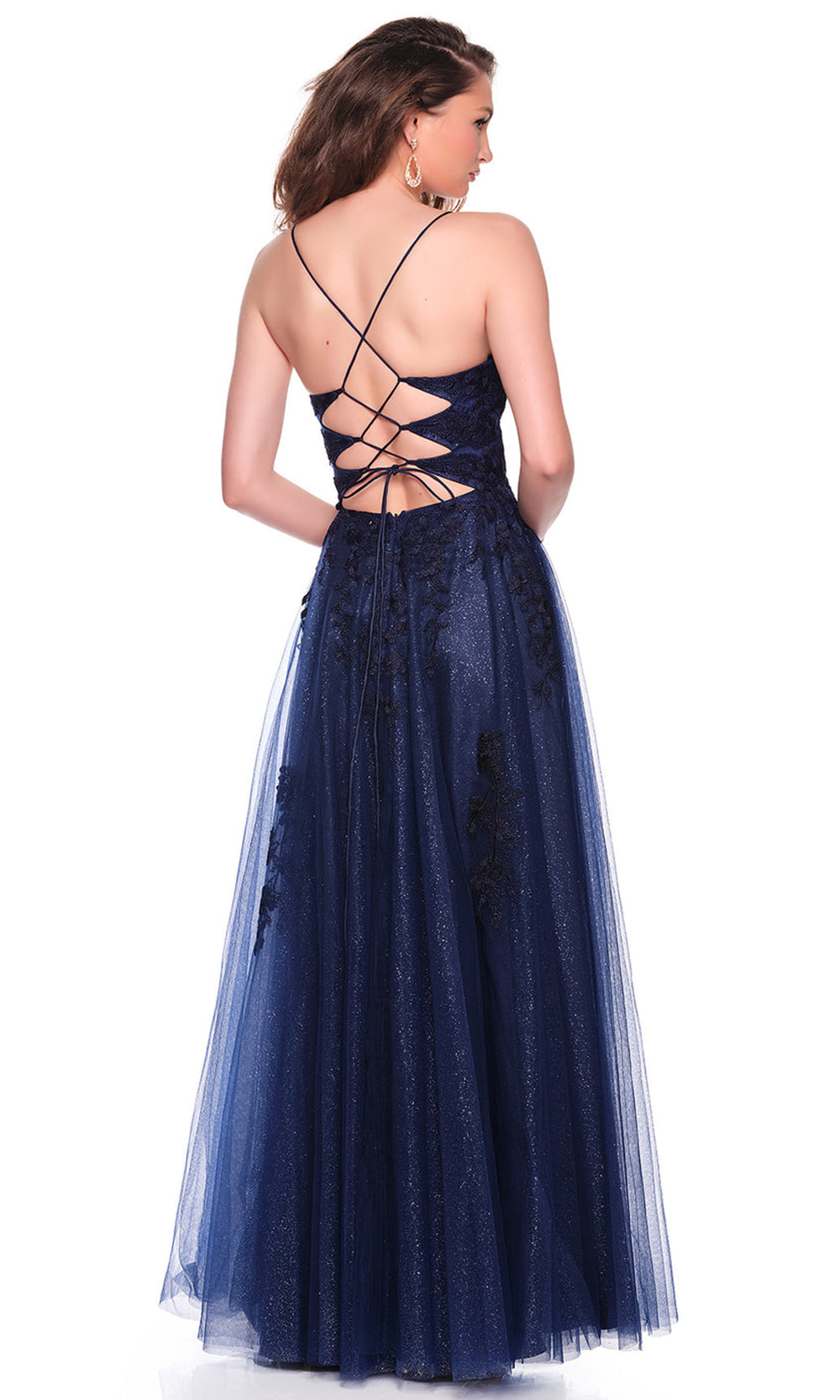 Dave & Johnny 12935 - Strappy Back Shimmer Tulle Slit Dress Prom Dresses