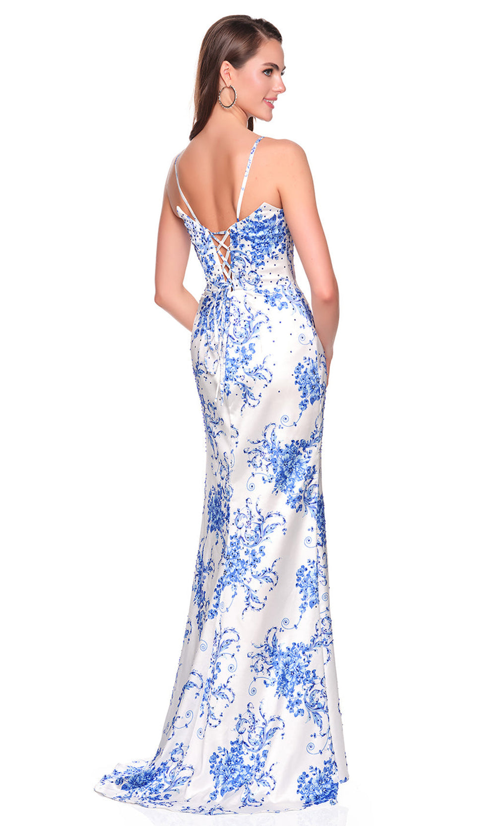 Dave & Johnny 12940 - Spaghetti Strap Fitted Print Prom Dress Prom Dresses