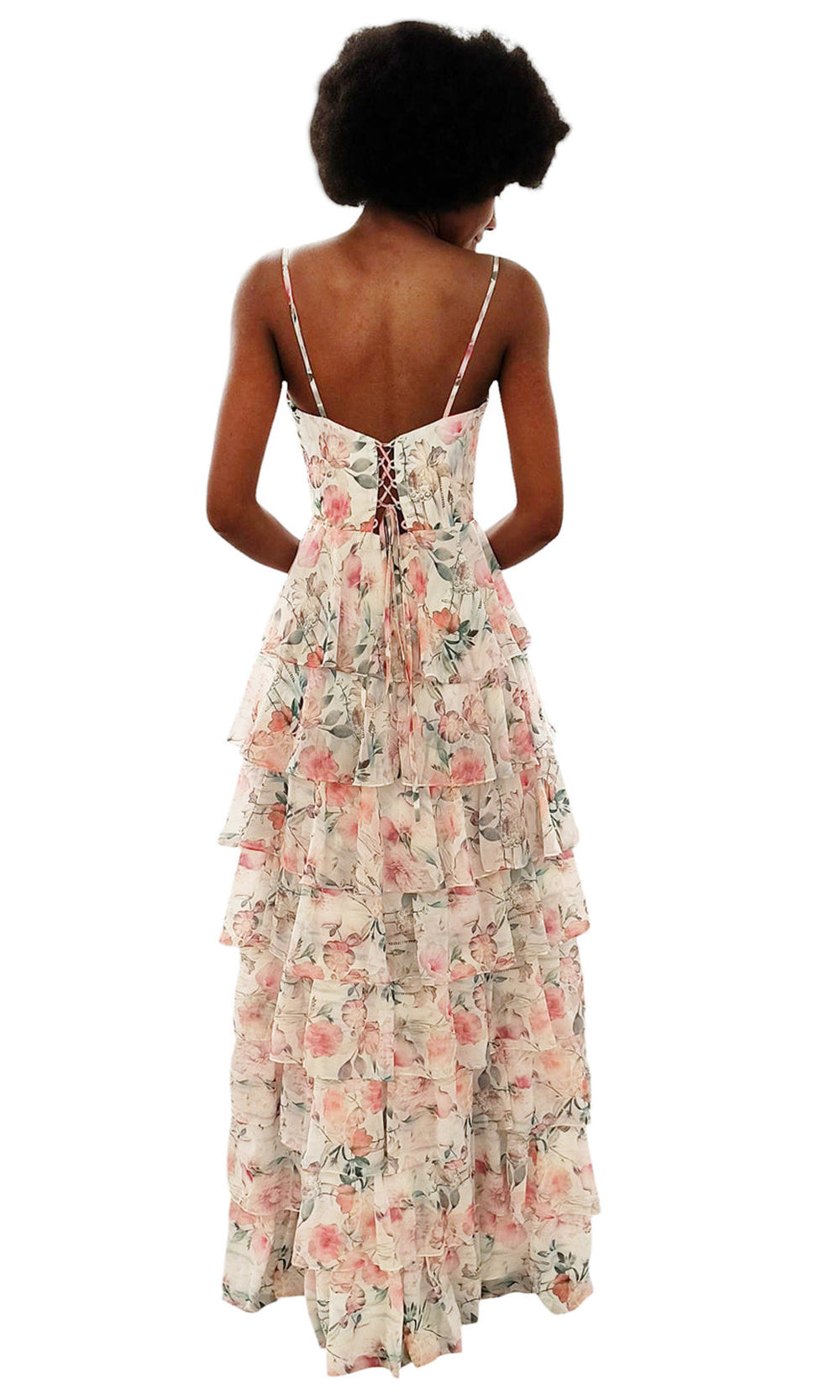 Dave & Johnny 12948 - Tiered Slit Floral Print Dress Prom Dresses