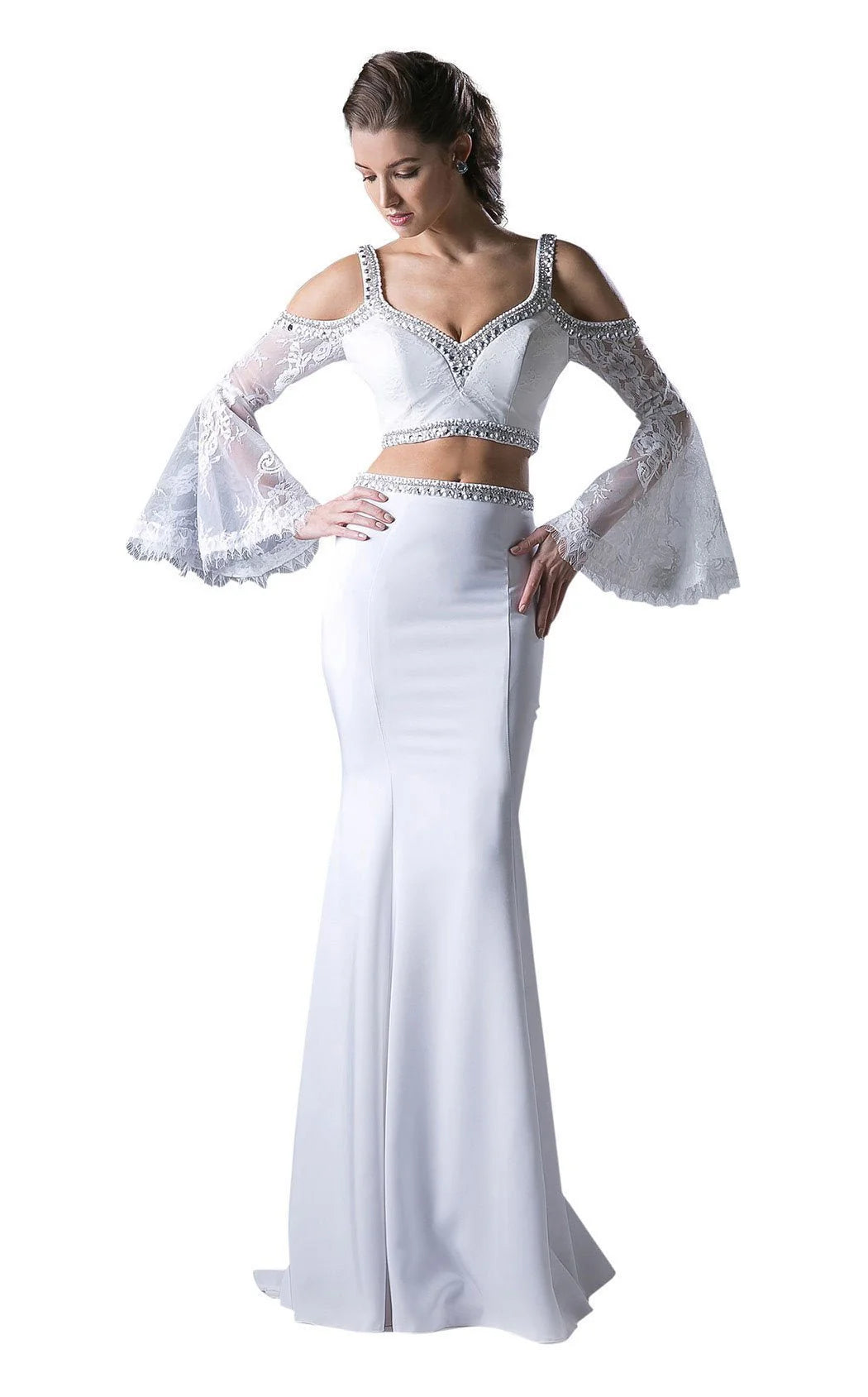 Ladivine 13114 - Embellished Two-Piece Fitted Gown