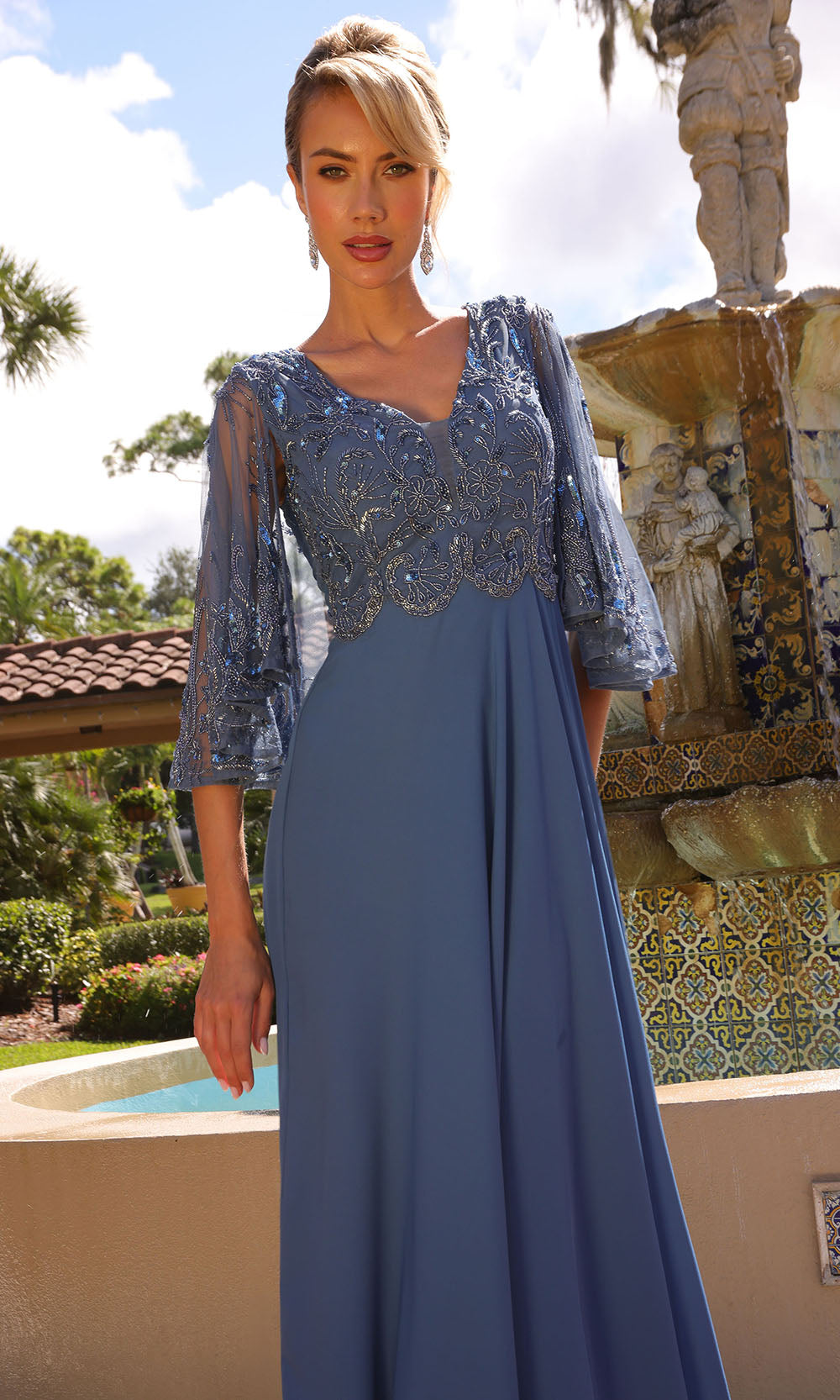 Primavera Couture 13162 - Cape Sleeve Empire Waist Formal Dress Mother of the Bride Dresses
