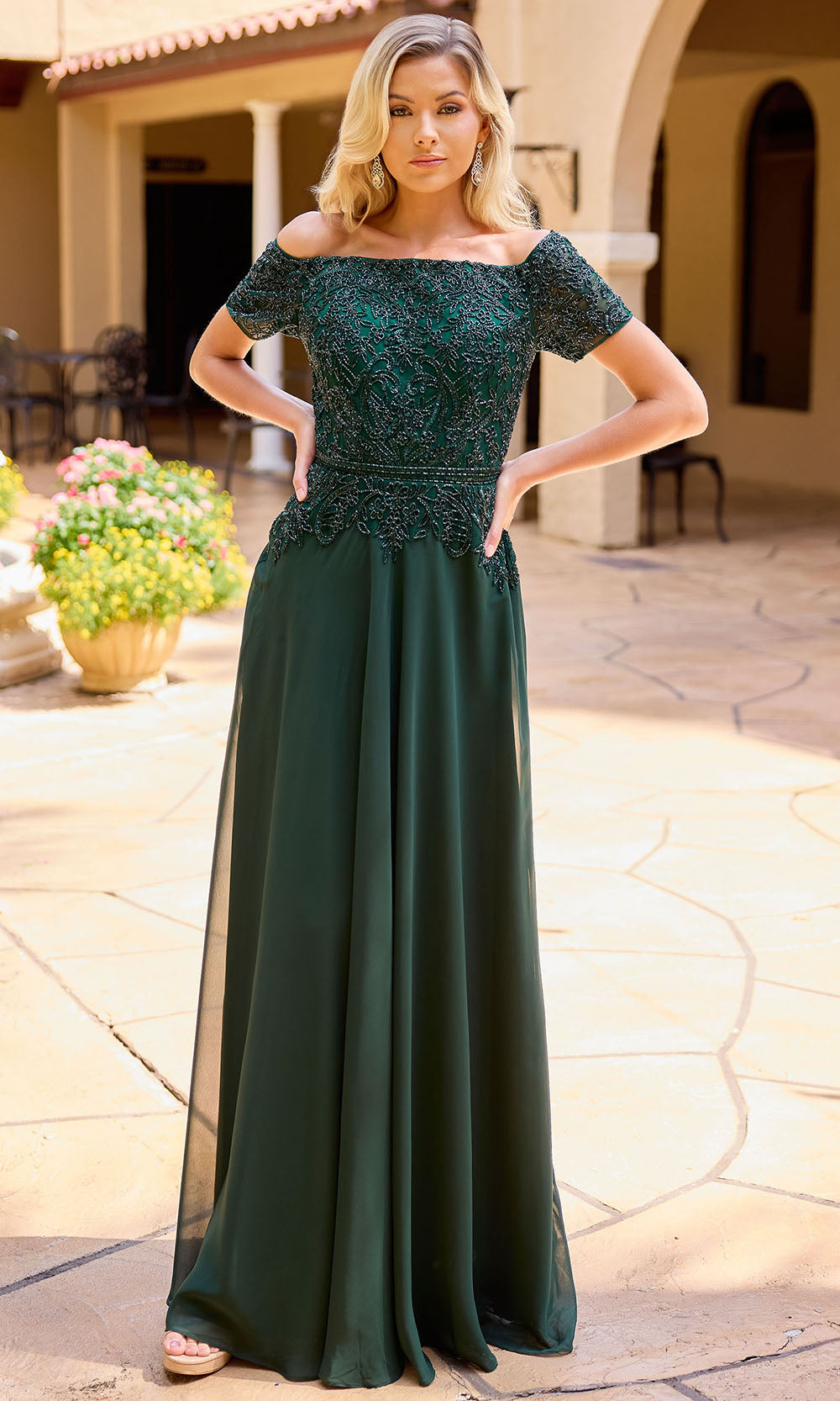 Primavera Couture 13164 - Short Sleeve Straight Neckline Long Dress Formal Gowns