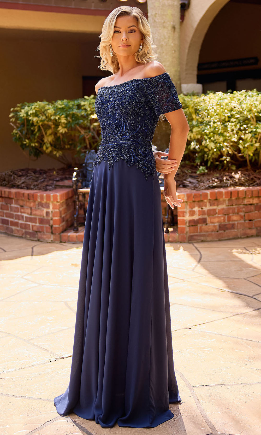 Primavera Couture 13164 - Short Sleeve Straight Neckline Long Dress Formal Gowns