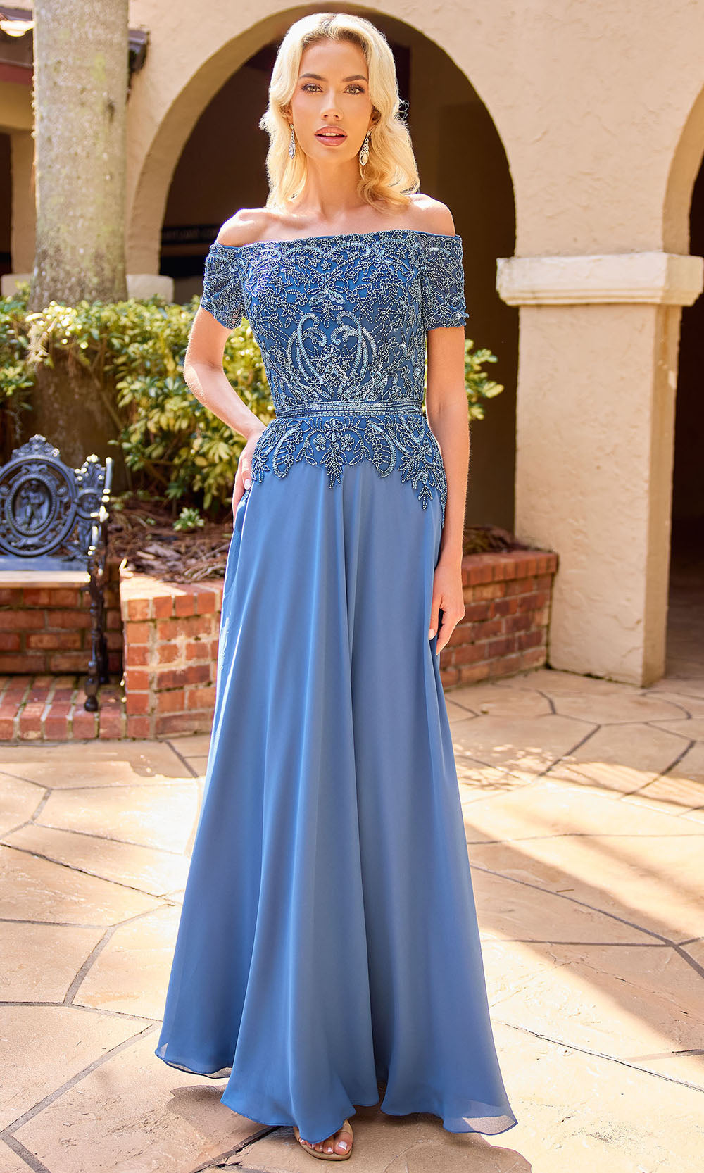 Primavera Couture 13164 - Short Sleeve Straight Neckline Long Dress Formal Gowns