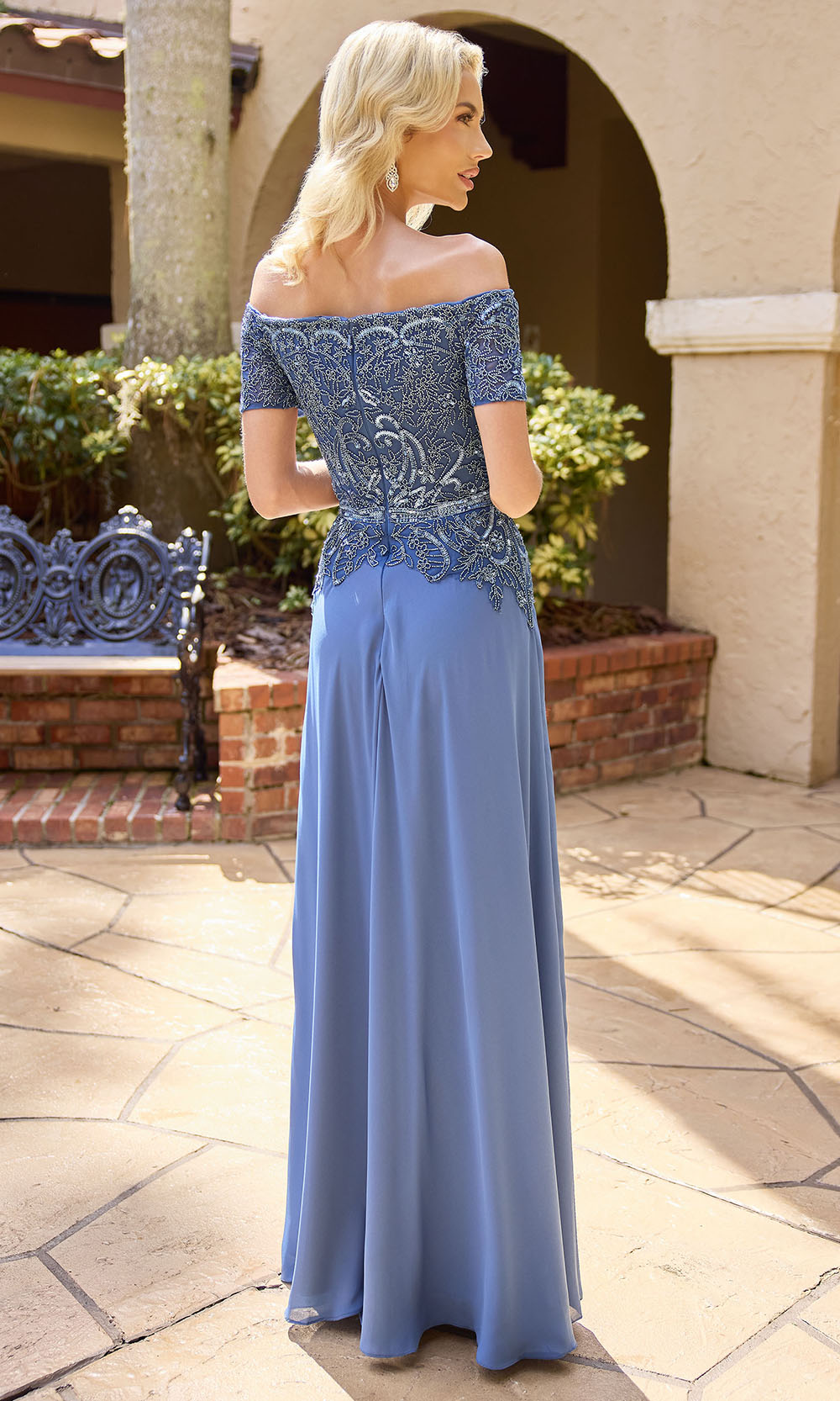 Primavera Couture 13164 - Short Sleeve Straight Neckline Long Dress Formal Gowns