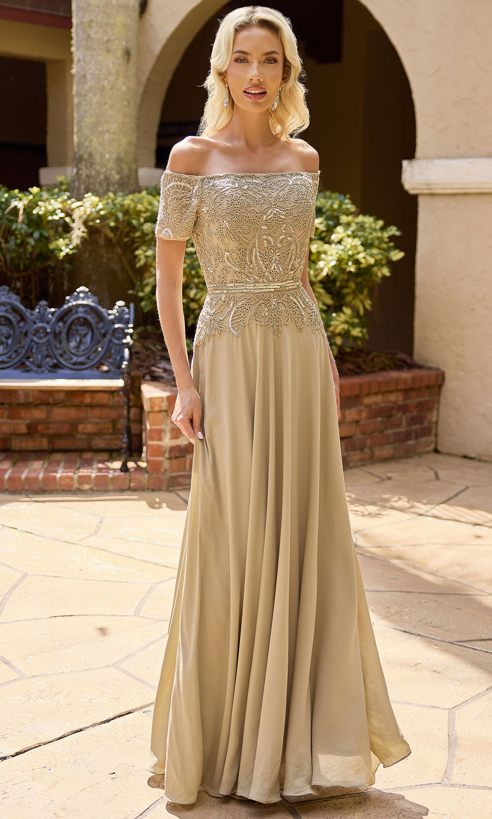 Primavera Couture 13164 - Short Sleeve Straight Neckline Long Dress Formal Gowns