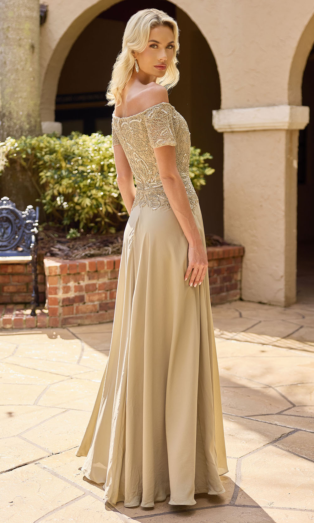 Primavera Couture 13164 - Short Sleeve Straight Neckline Long Dress Formal Gowns