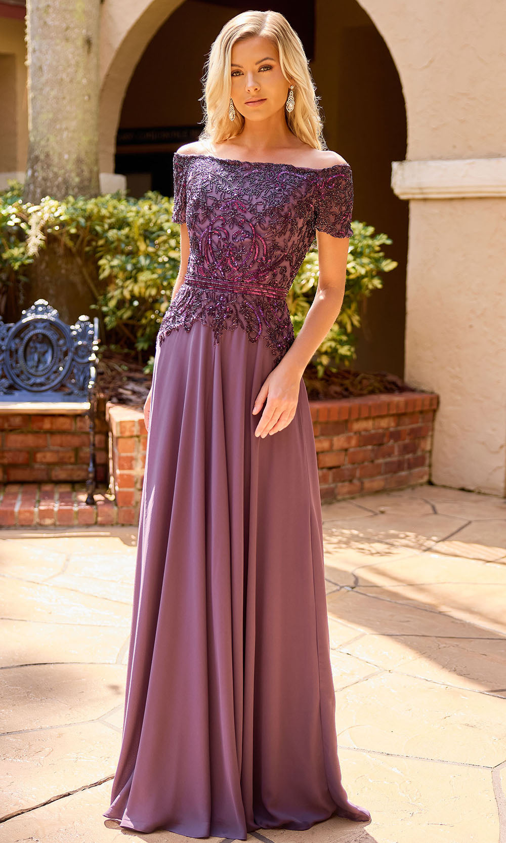 Primavera Couture 13164 - Short Sleeve Straight Neckline Long Dress Formal Gowns