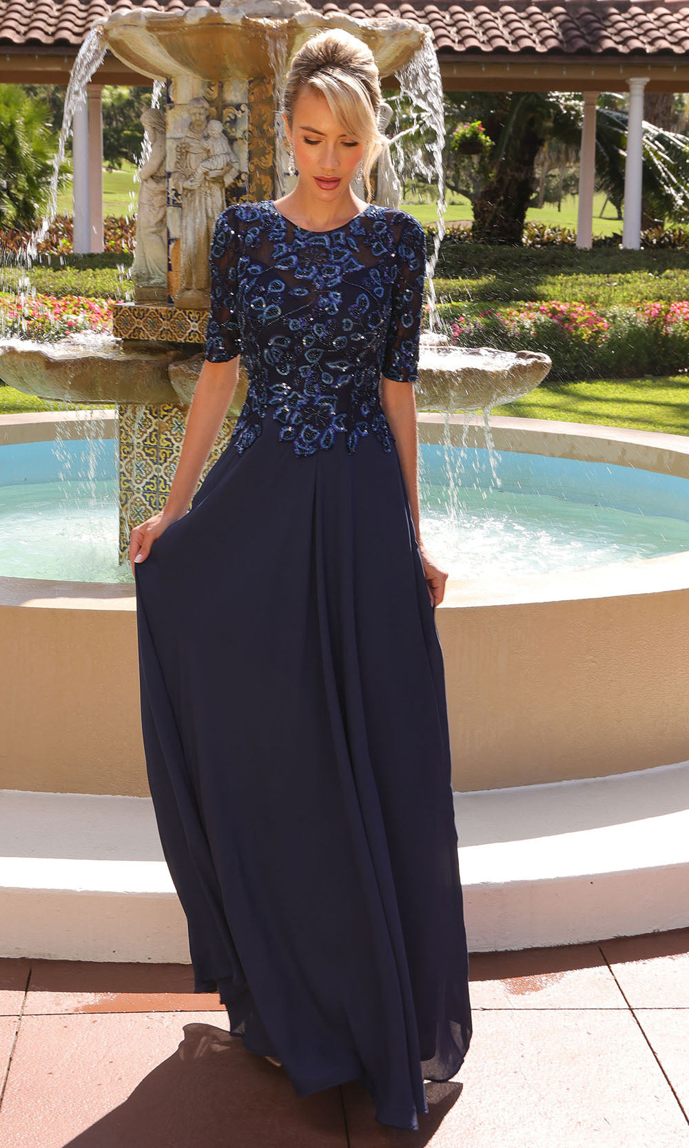 Primavera Couture 13171 - Short Sleeve Sparkle Formal Dress Mother of the Bride Dresses