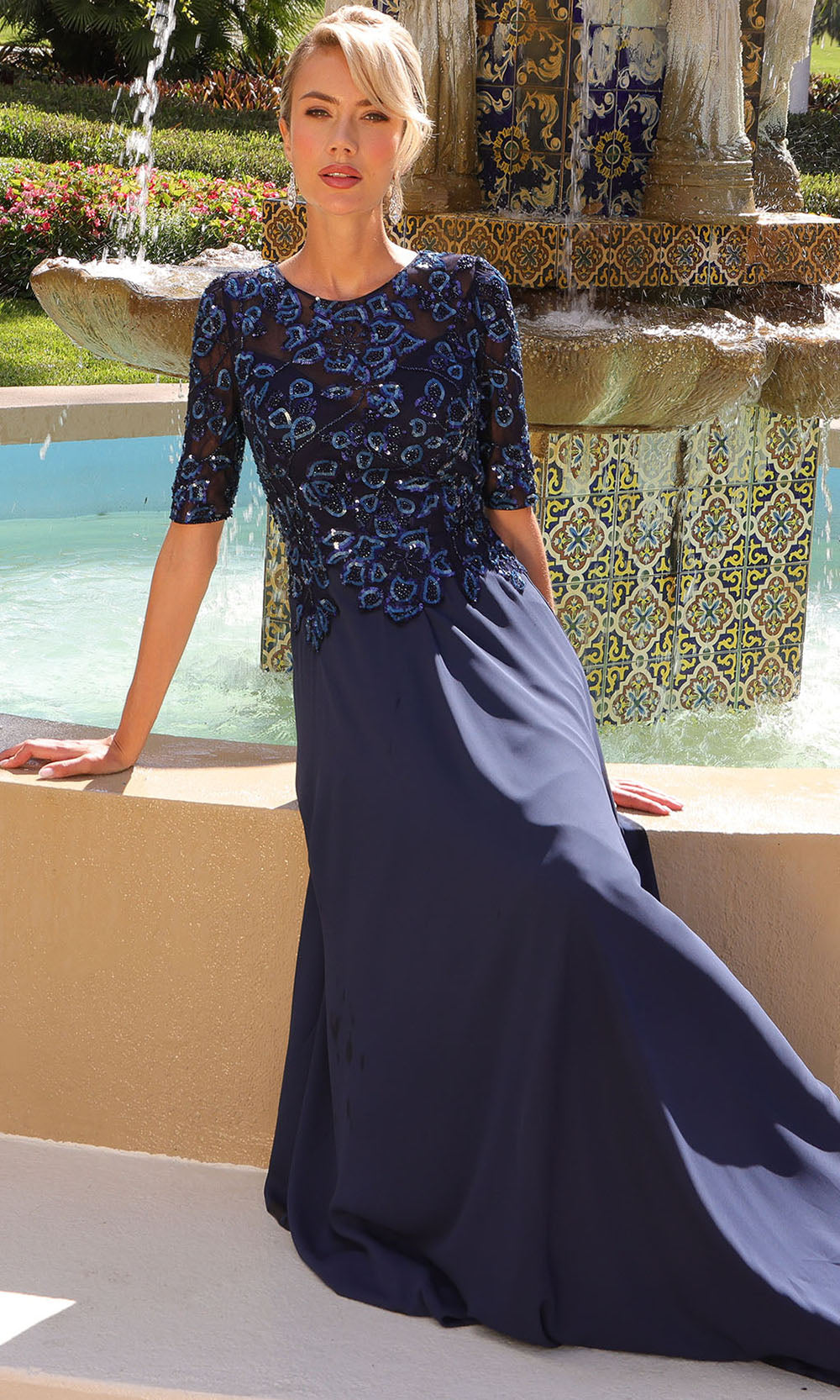 Primavera Couture 13171 - Short Sleeve Sparkle Formal Dress Mother of the Bride Dresses