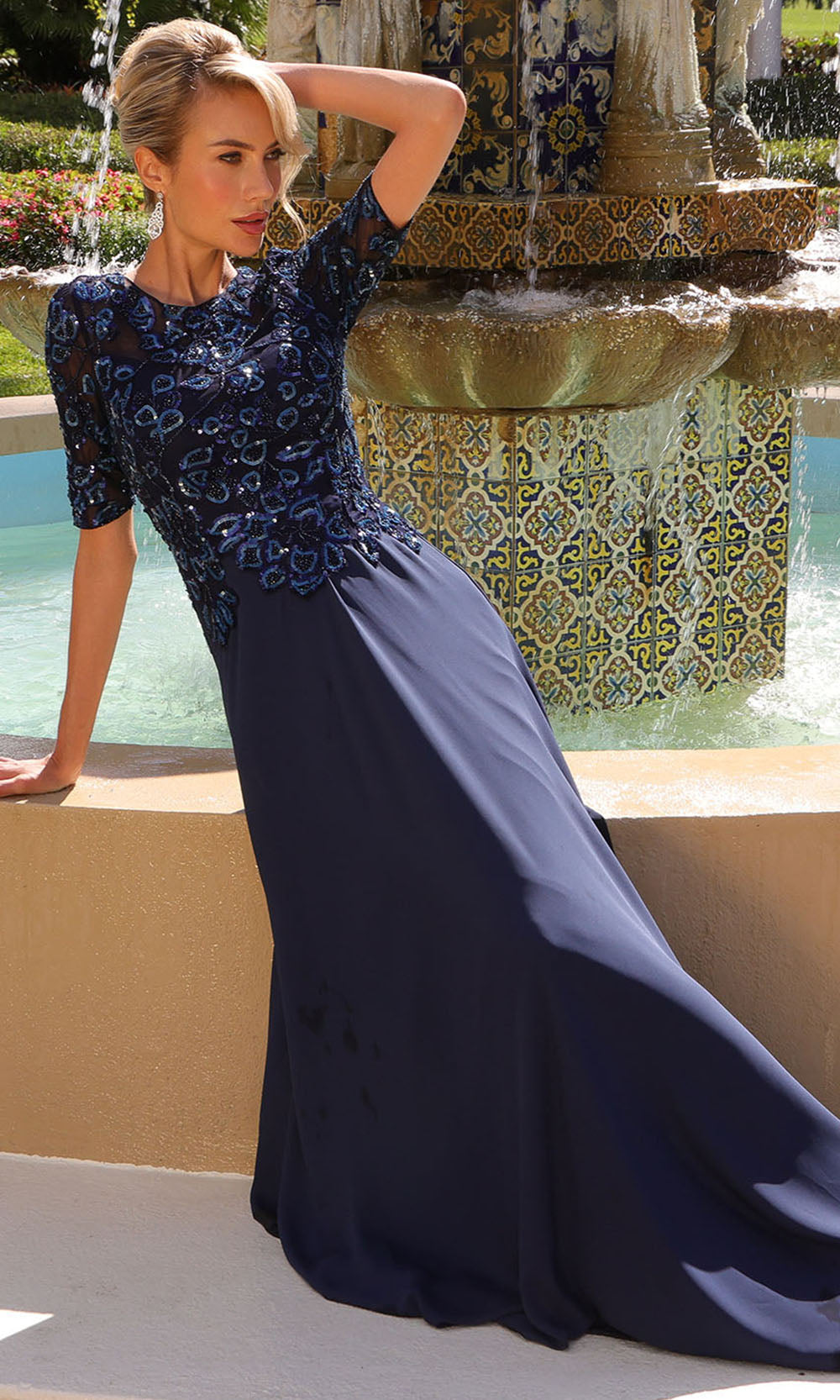 Primavera Couture 13171 - Short Sleeve Sparkle Formal Dress Mother of the Bride Dresses