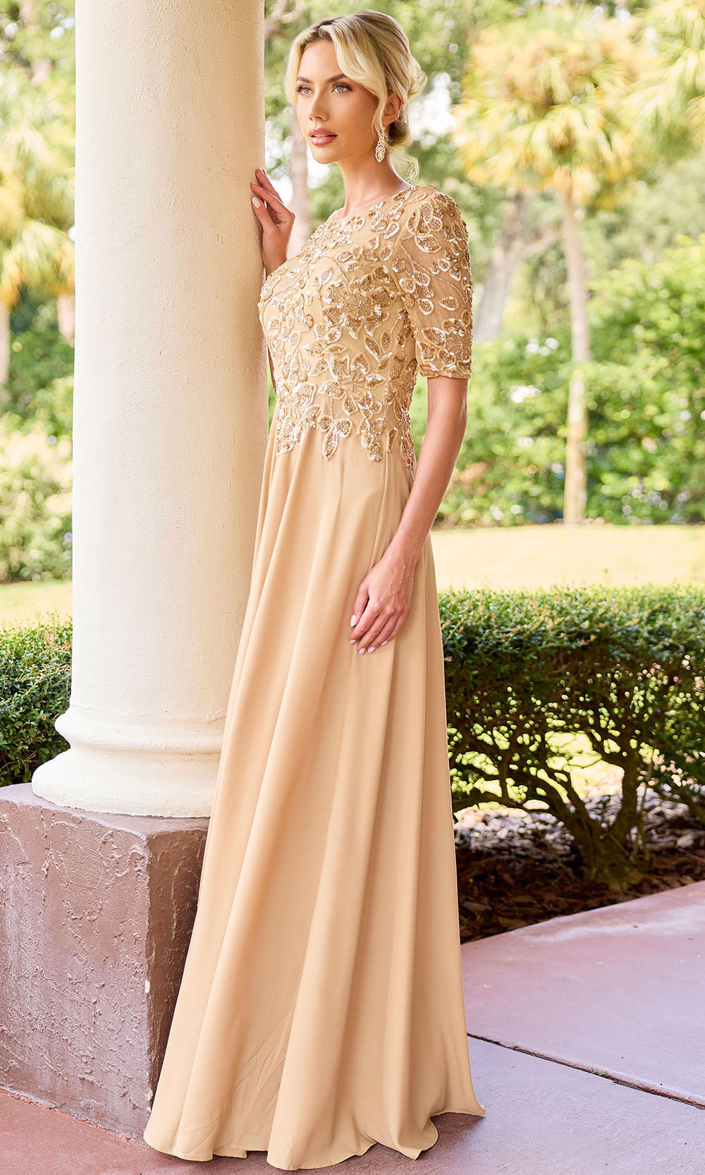 Primavera Couture 13171 - Short Sleeve Sparkle Formal Dress Mother of the Bride Dresses