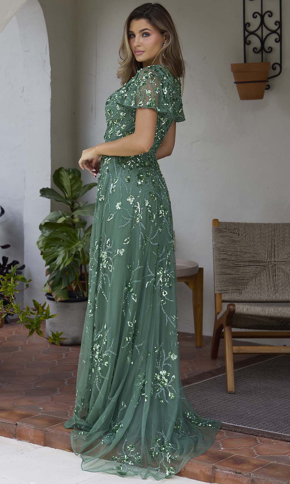 Primavera Couture 13185 - Embellished A-Line Dress with Flutter Sleeves Mother of the Bride Dresses