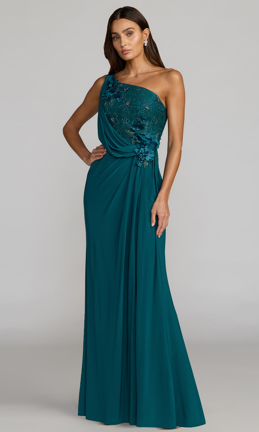 Mac Duggal 13210 - Draped Embellished Asymmetric Fitted Gown Mother of the Bride Dresses in Ocean
