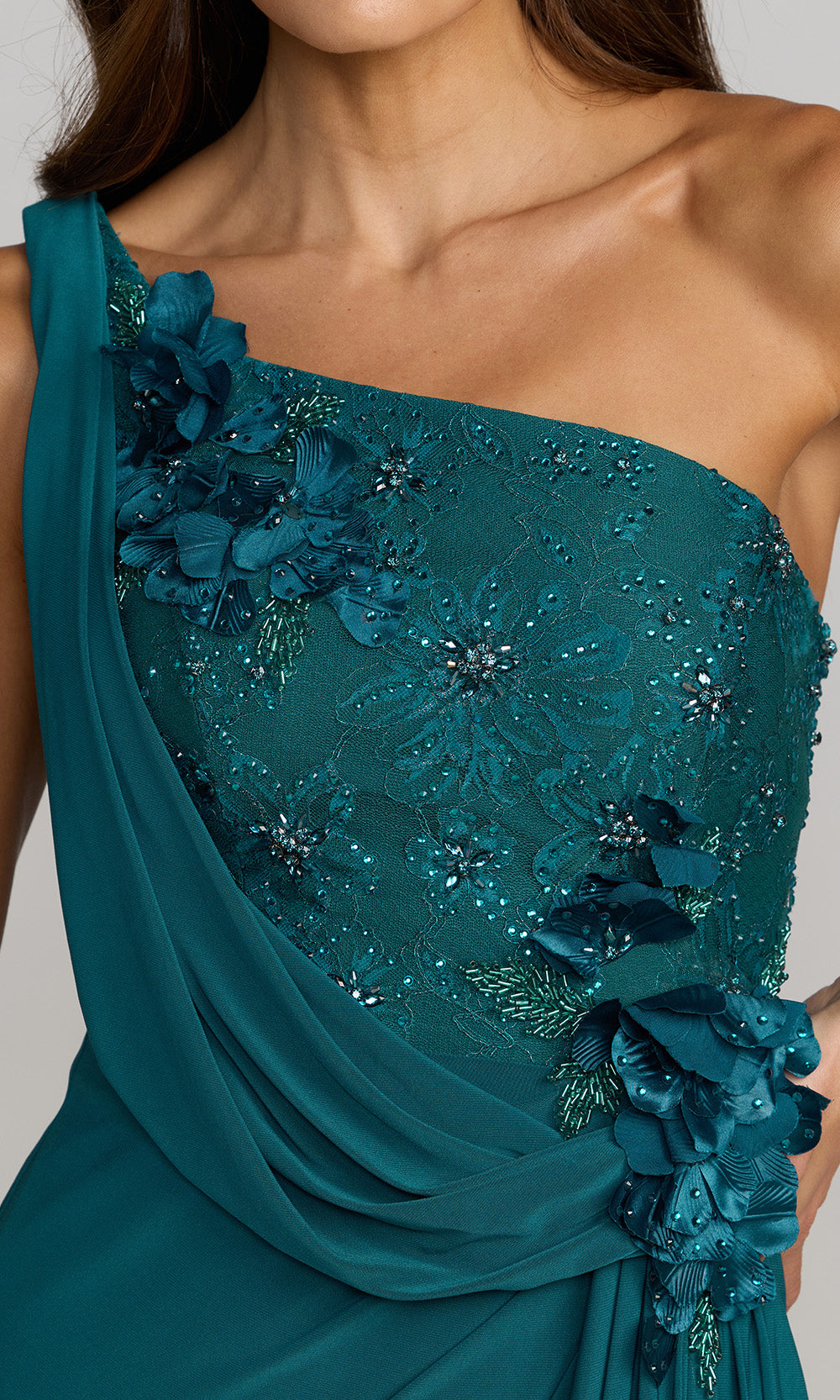 Mac Duggal 13210 - Draped Embellished Asymmetric Fitted Gown Mother of the Bride Dresses in Ocean