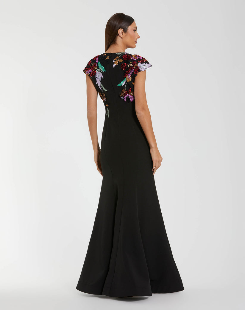 Mac Duggal 13211 - Sequin Embroidered Cap Sleeve Long Dress Formal Gowns in Black and Multi