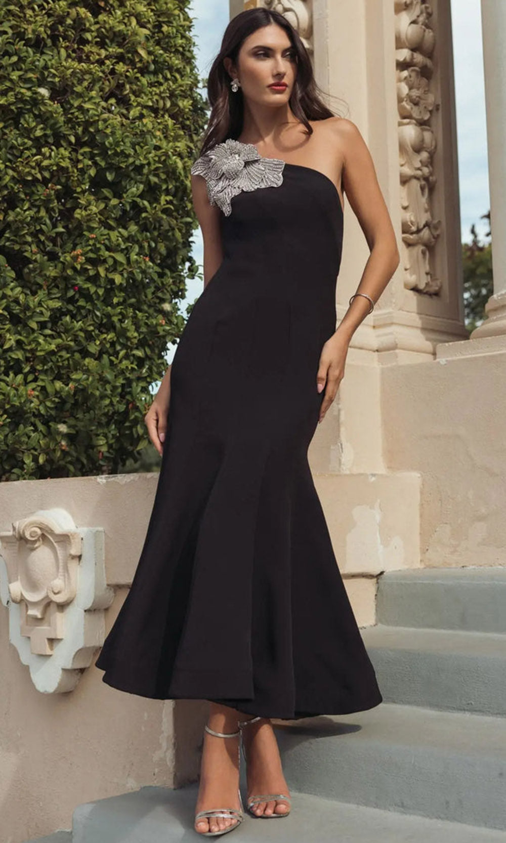 Mac Duggal 13221 - Crystal Flower One Shoulder Dress Cocktail Dresses in Black