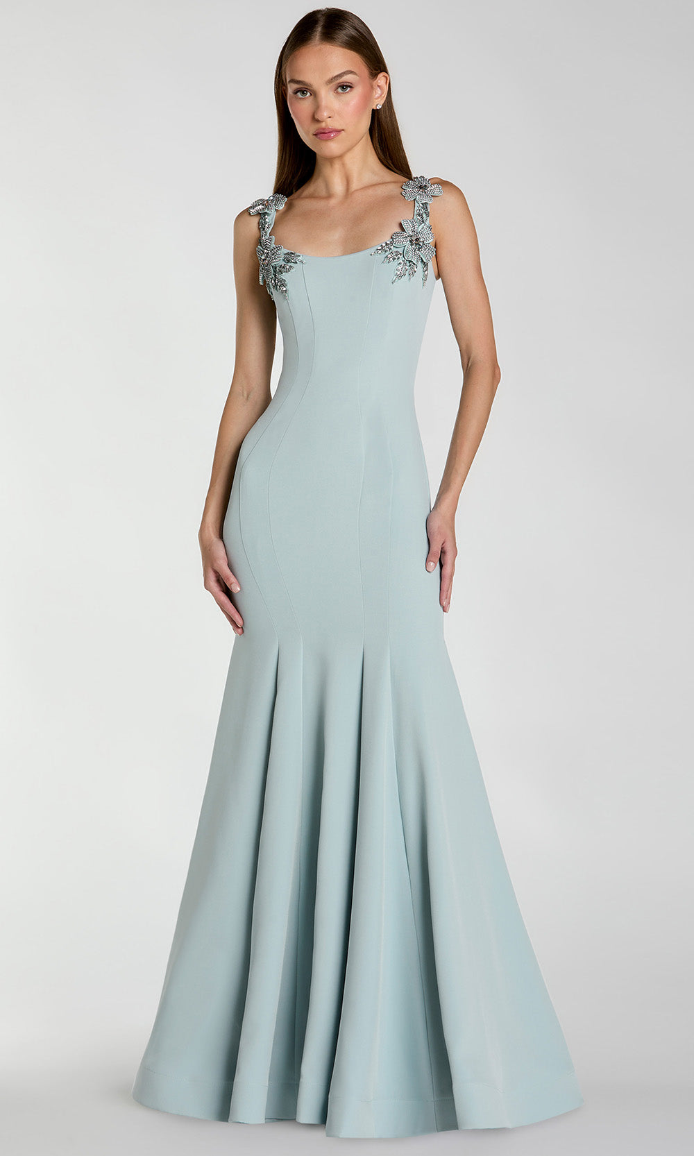 Mac Duggal 13224 - Scoop Neck Flared Crepe Gown Evening Dresses in Blue  