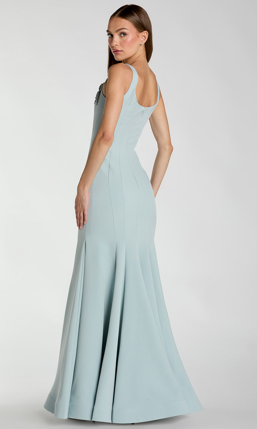 Mac Duggal 13224 - Scoop Neck Flared Crepe Gown Evening Dresses in Blue  