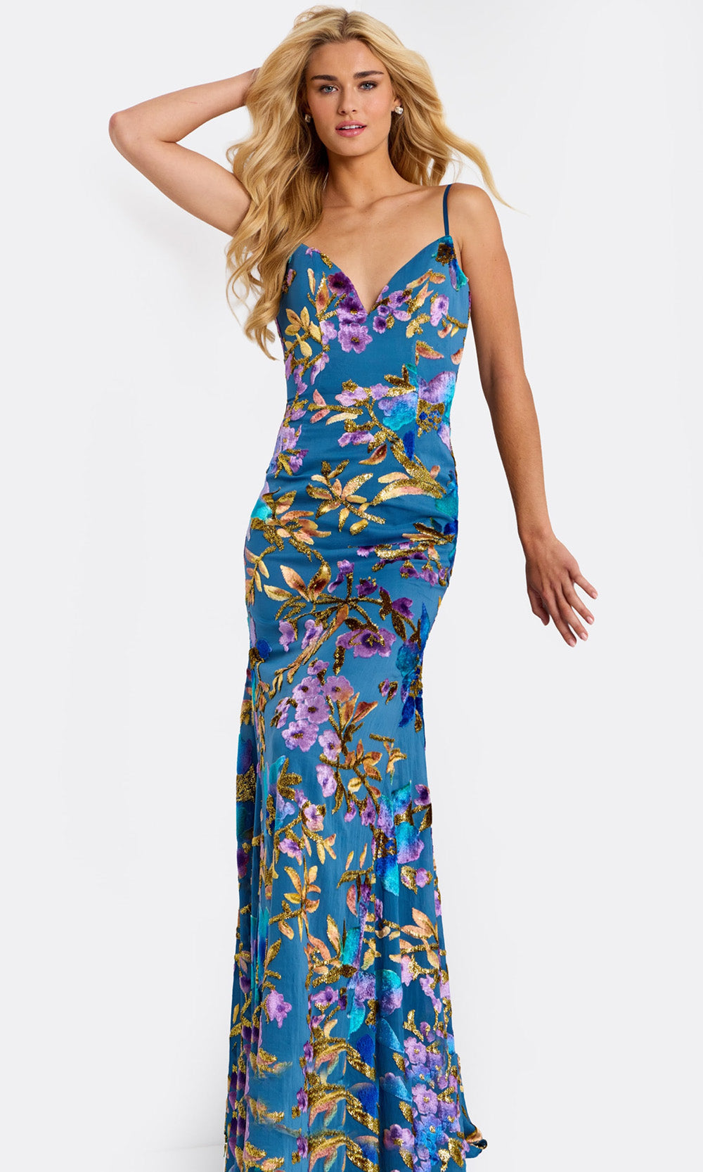 Jovani 47655 - Spaghetti Strap Floral Sequin Gown