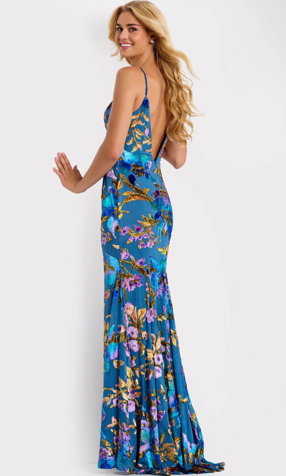 Jovani 47655 - Spaghetti Strap Floral Sequin Gown
