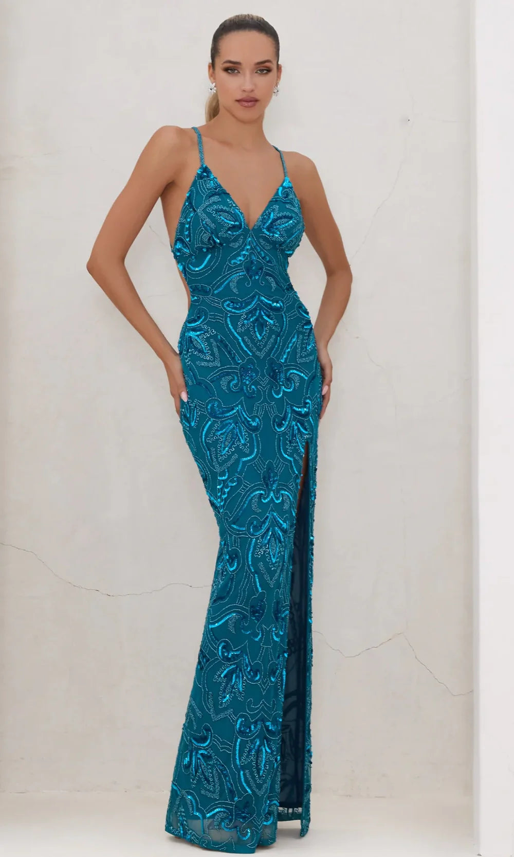 Chandalier 30020 - Fitted Sequin Evening Dress with Slit Prom Dresses