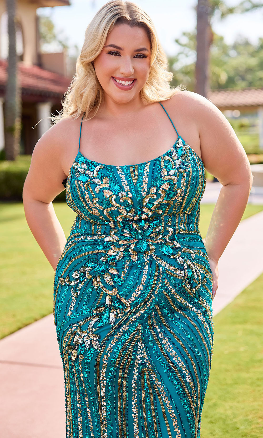 Primavera Couture 14101 - Scoop Neckline Embellished Fitted Dress Prom Dresses