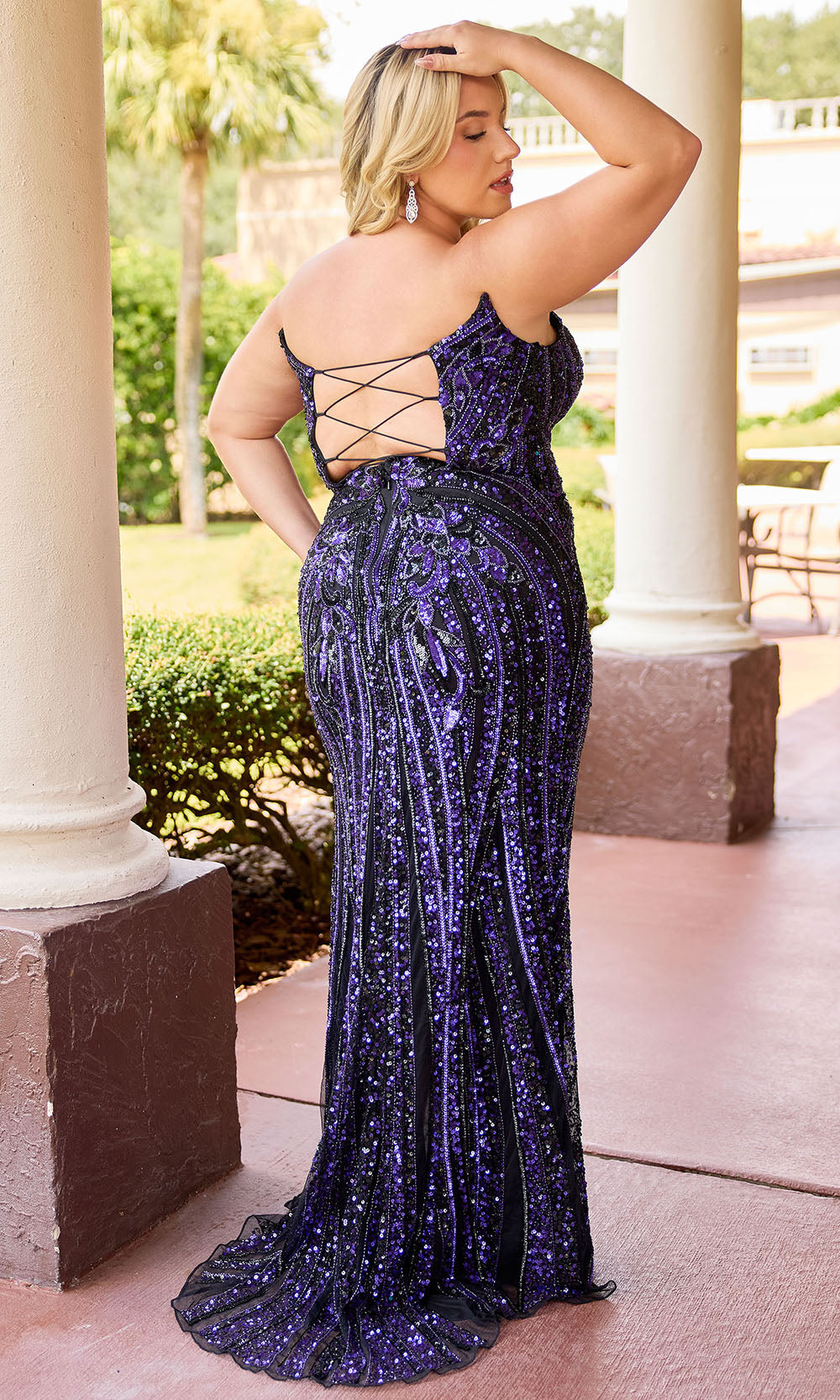 Primavera Couture 14103 - Plunging Beaded High Slit Dress Prom Dresses