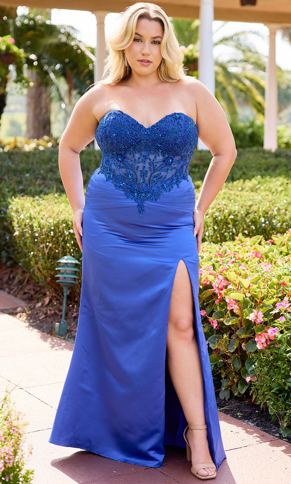 Primavera Couture 14109 - Sweetheart High Slit Dress with Beading Prom Dresses