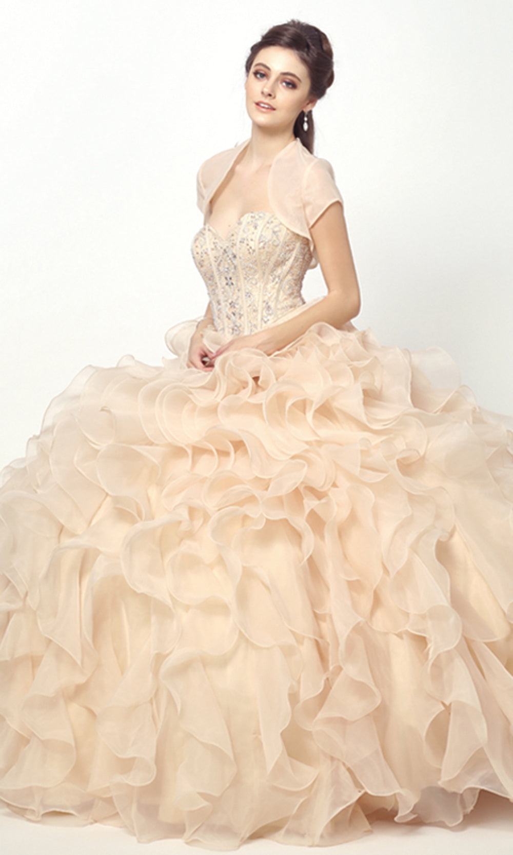 Juliet Dresses 1418 - Ornate Beaded Cascading Ruffle Gown Ball Gowns