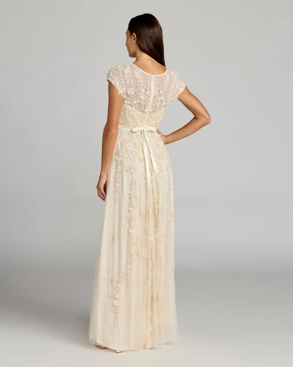 Mac Duggal 14521 - Floral Applique Mesh Gown with Illusion Neckline