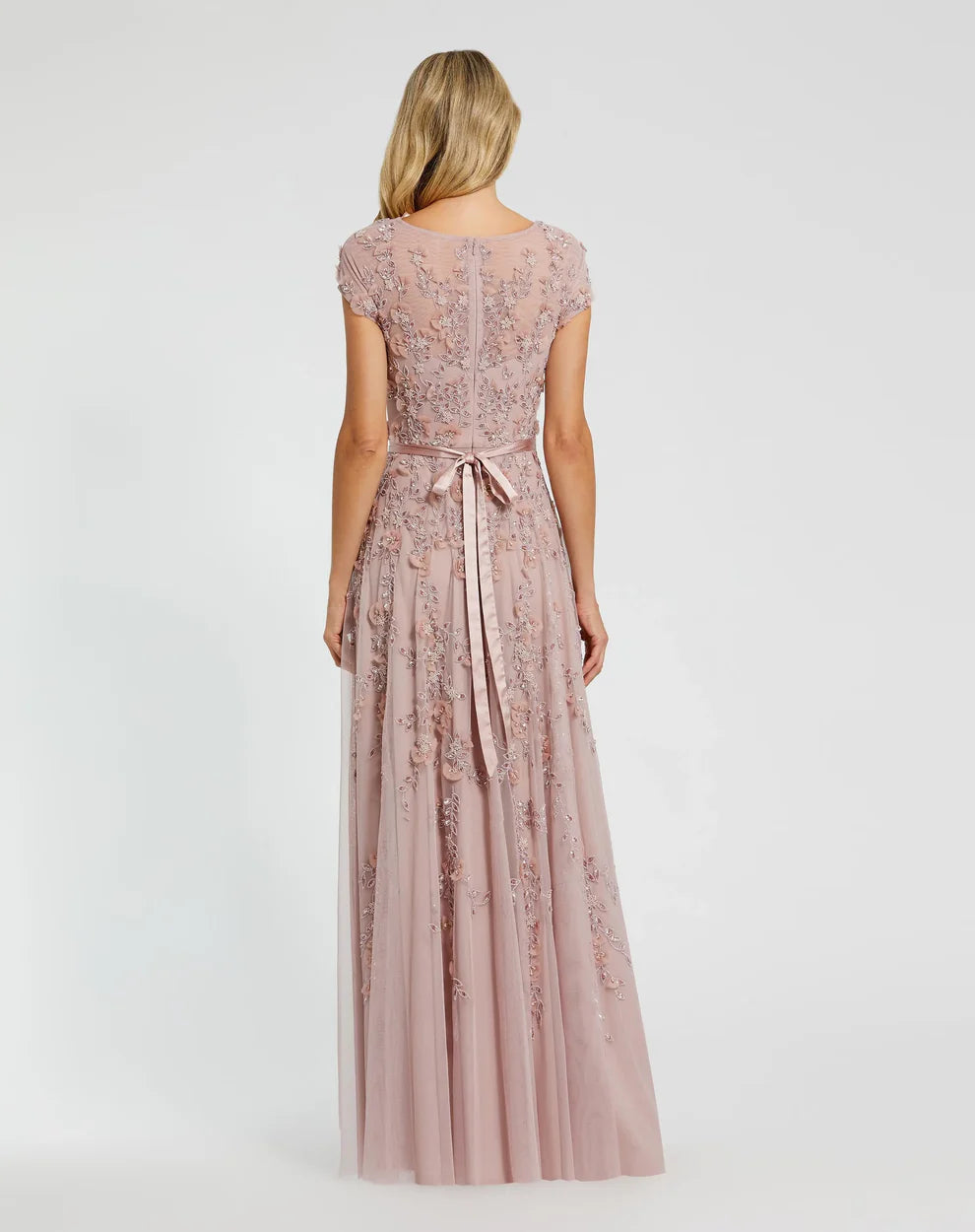 Mac Duggal 14521 - Floral Applique Mesh Gown with Illusion Neckline