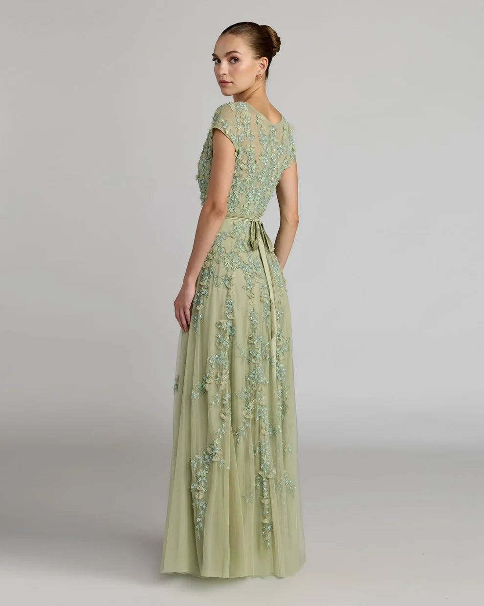 Mac Duggal 14521 - Floral Applique Mesh Gown with Illusion Neckline
