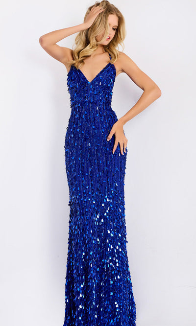 Jovani 45262 - V-Neck Spaghetti Strap Long Gown Prom Dresses