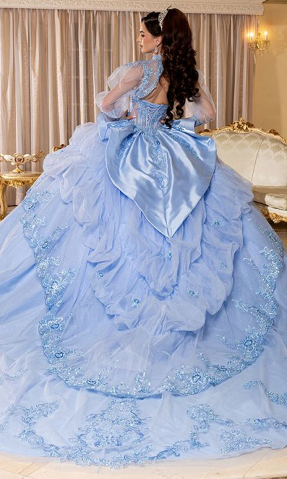 May Queen LK299 - Bow Accent Ballgown Evening Dress Quinceanera Dresses in Blue 