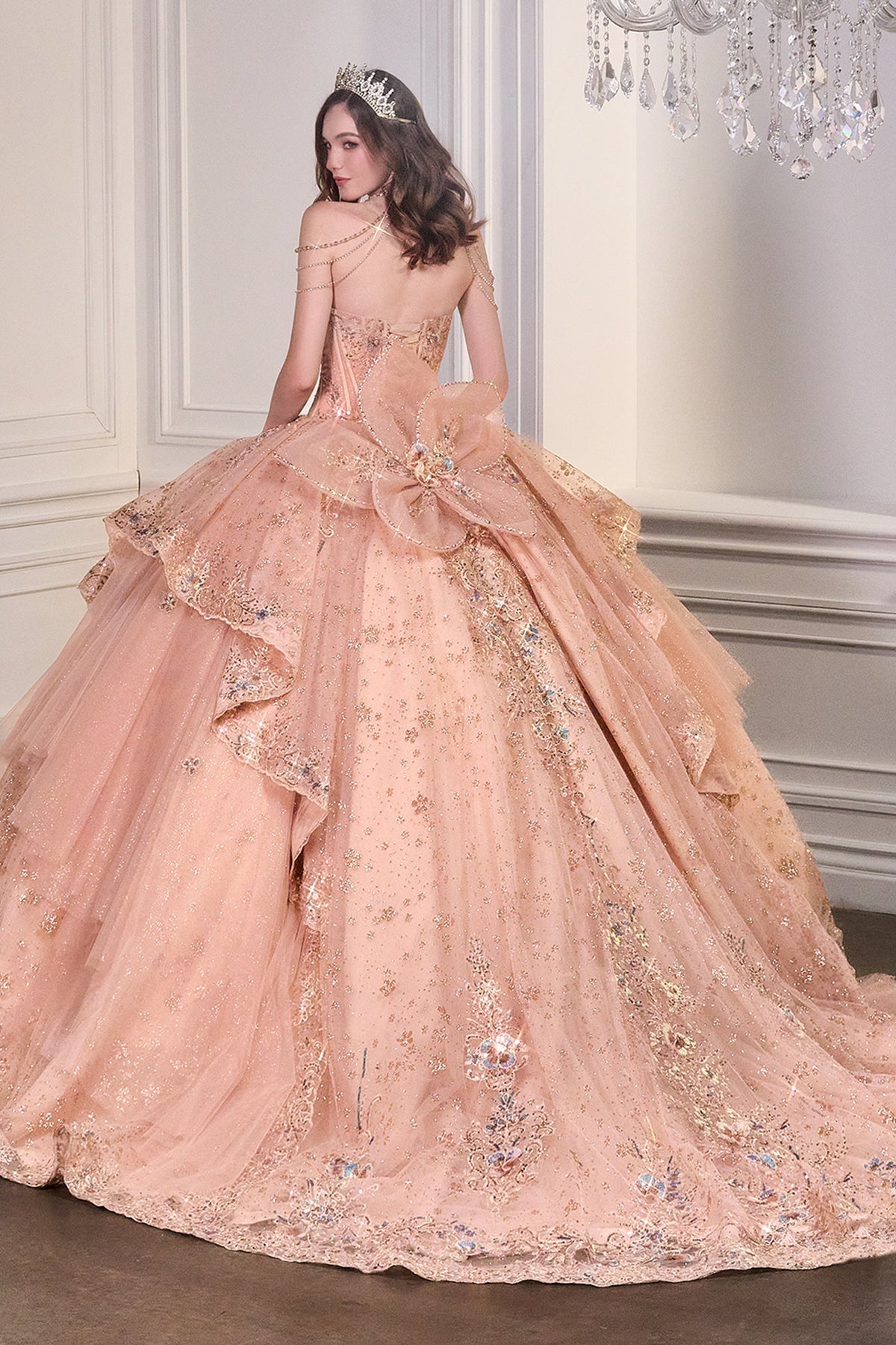 Ladivine 15727 - Tiered Tulle Quinceanera Gown Quinceanera Dresses in Rose Gold