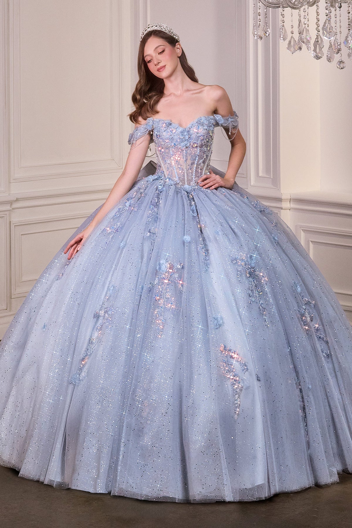 Ladivine 15728 - Off-the-Shoulder Corset Ballgown Quinceanera Dresses in Blue