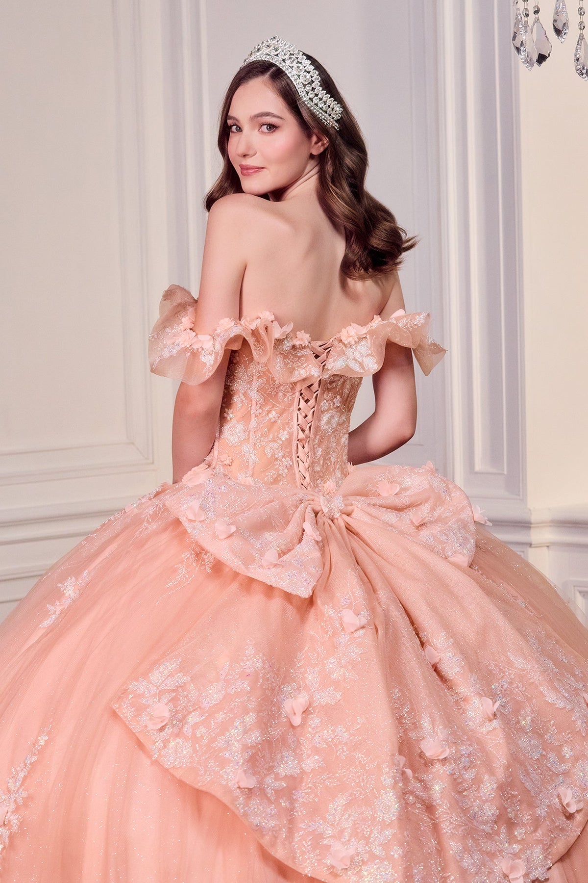 Ladivine 15731 - Ruffle Off Shoulder Ballgown Quinceanera Dresses in Blush