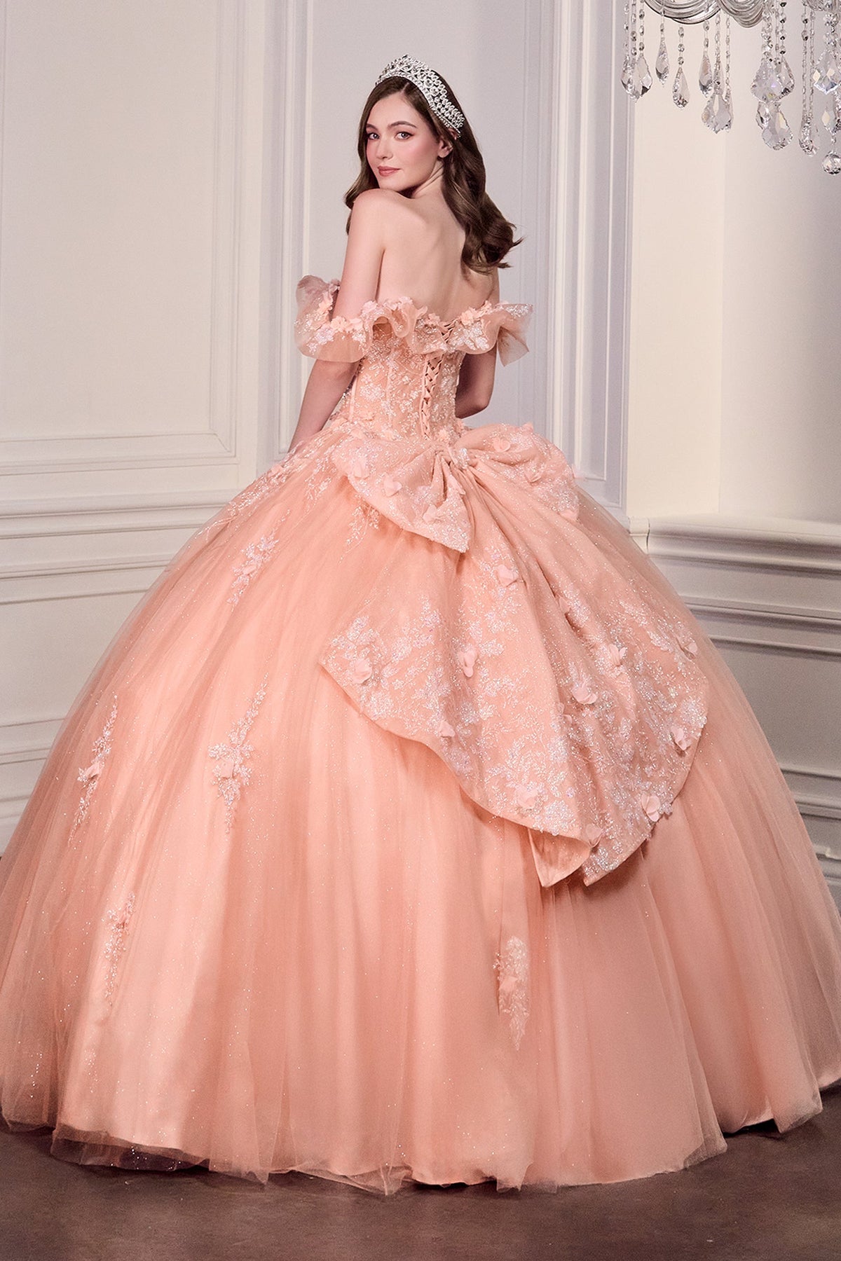 Ladivine 15731 - Ruffle Off Shoulder Ballgown Quinceanera Dresses in Blush