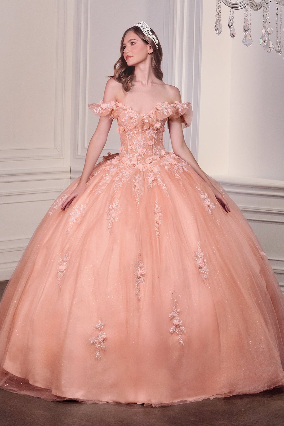 Ladivine 15731 - Ruffle Off Shoulder Ballgown Quinceanera Dresses in Blush