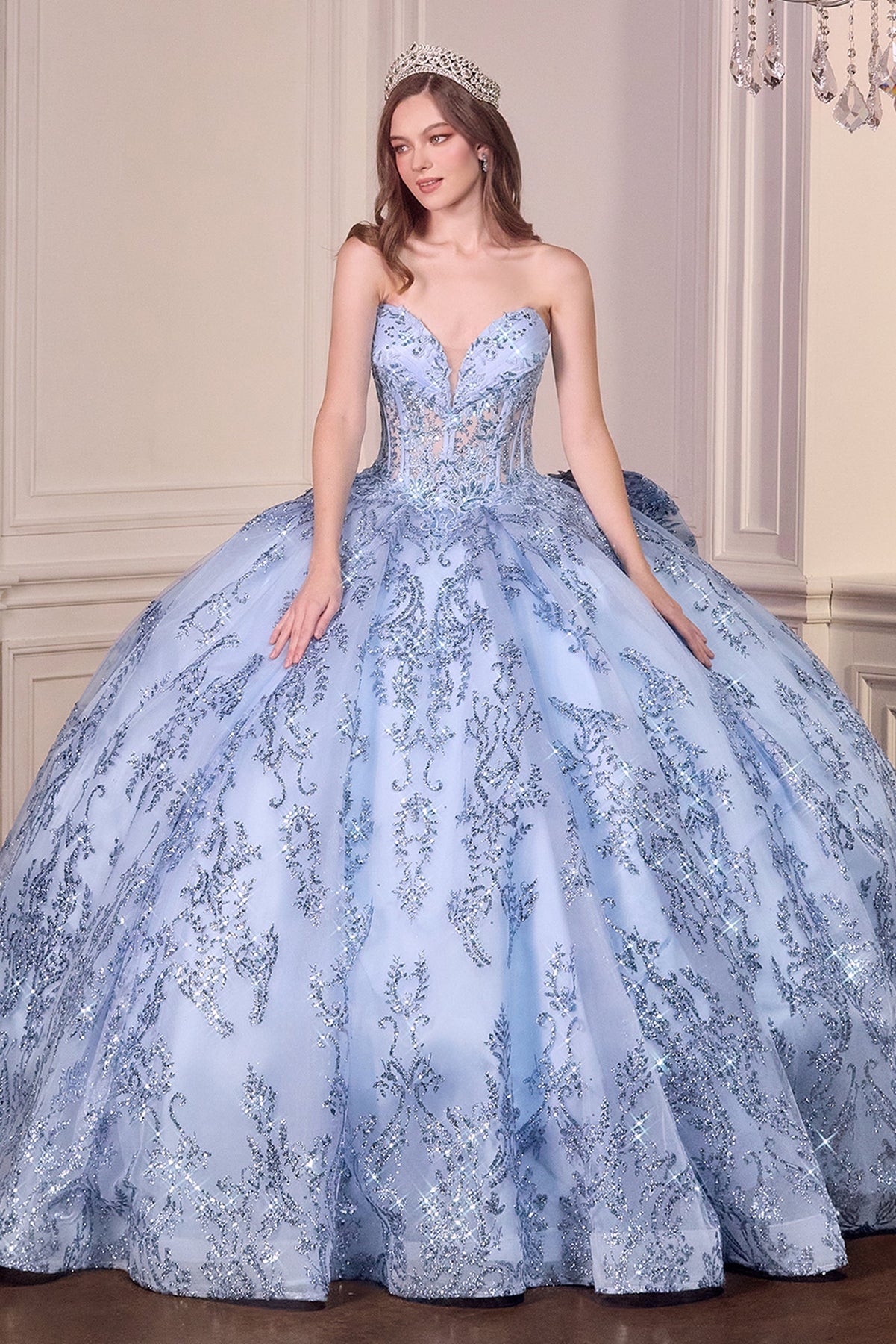 Ladivine 15732 - Sweetheart Sequin Lace Ball Gown Quinceanera Dresses in Blue