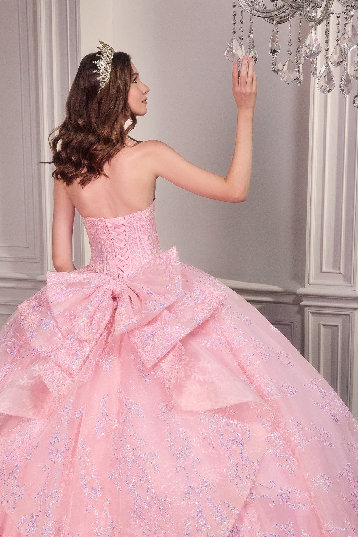 Ladivine 15732 - Sweetheart Sequin Lace Ball Gown Quinceanera Dresses in Pink