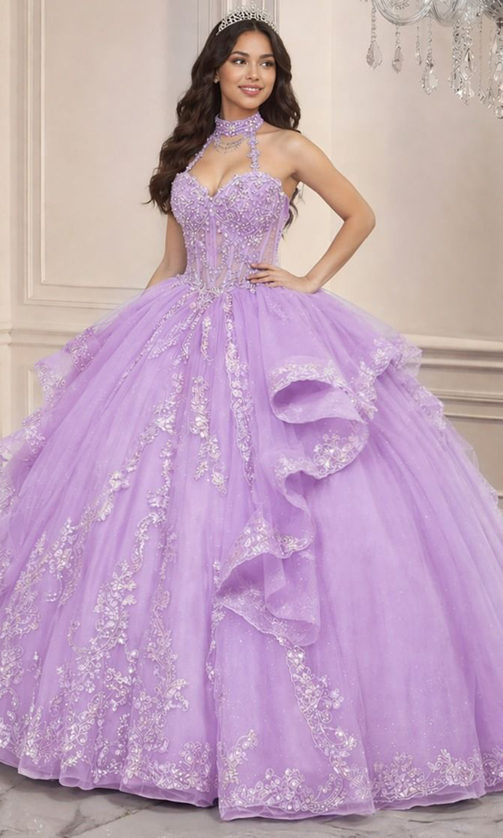 Ladivine 15741 - Beaded Applique Corset Bodice Quincenera Gown