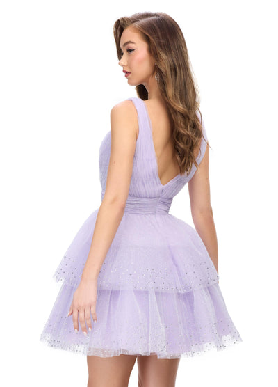 Ashley Lauren 4695 - Short V-Neck Cocktail Dress In Purple