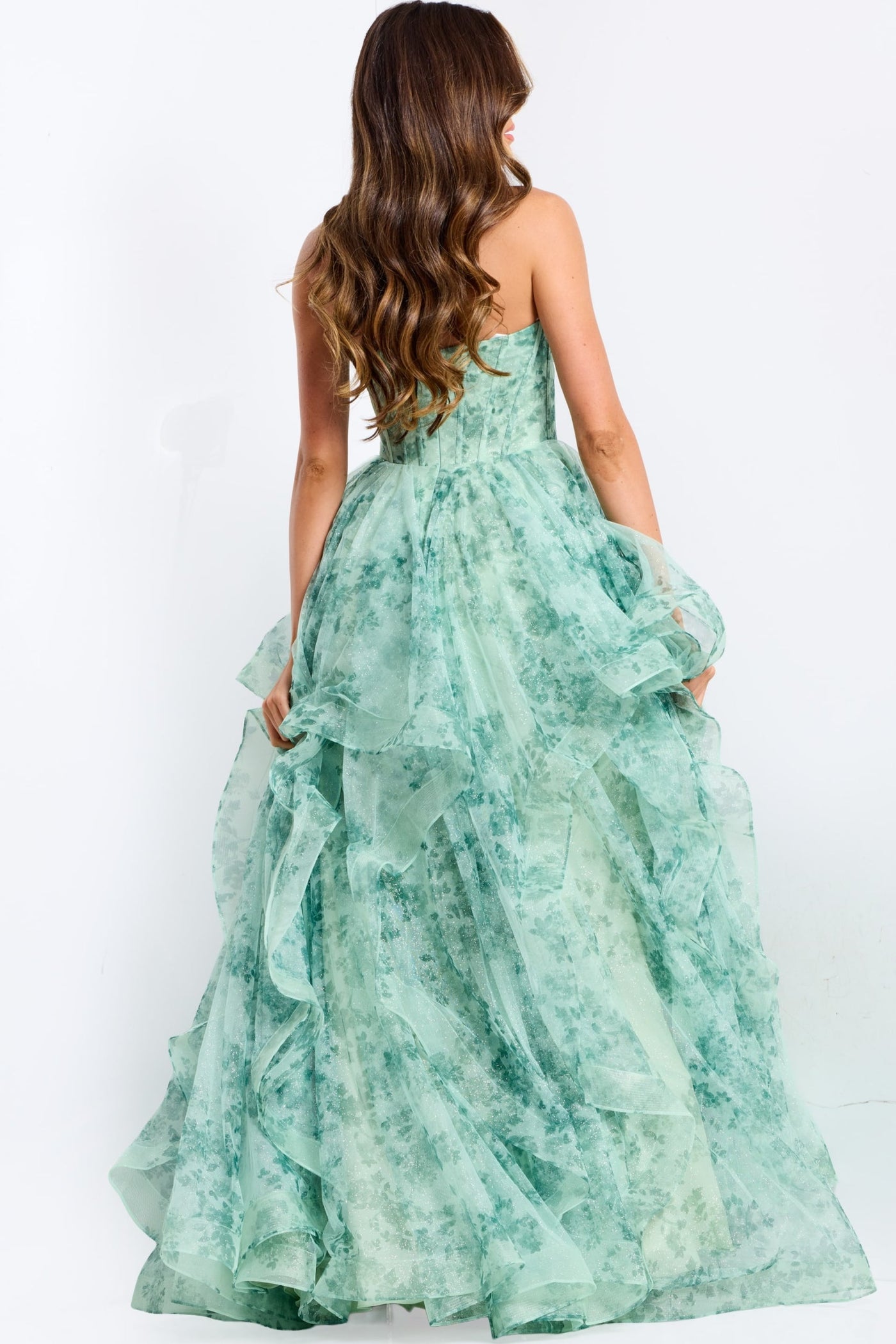 Jovani 49777 - Keyhole Front Floral A-Line Gown Prom Dresses in In Green